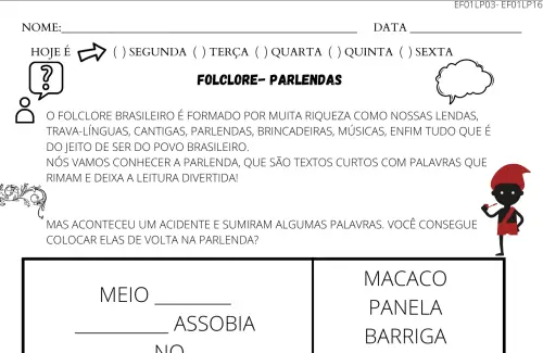 atividade 1º ano parlenda